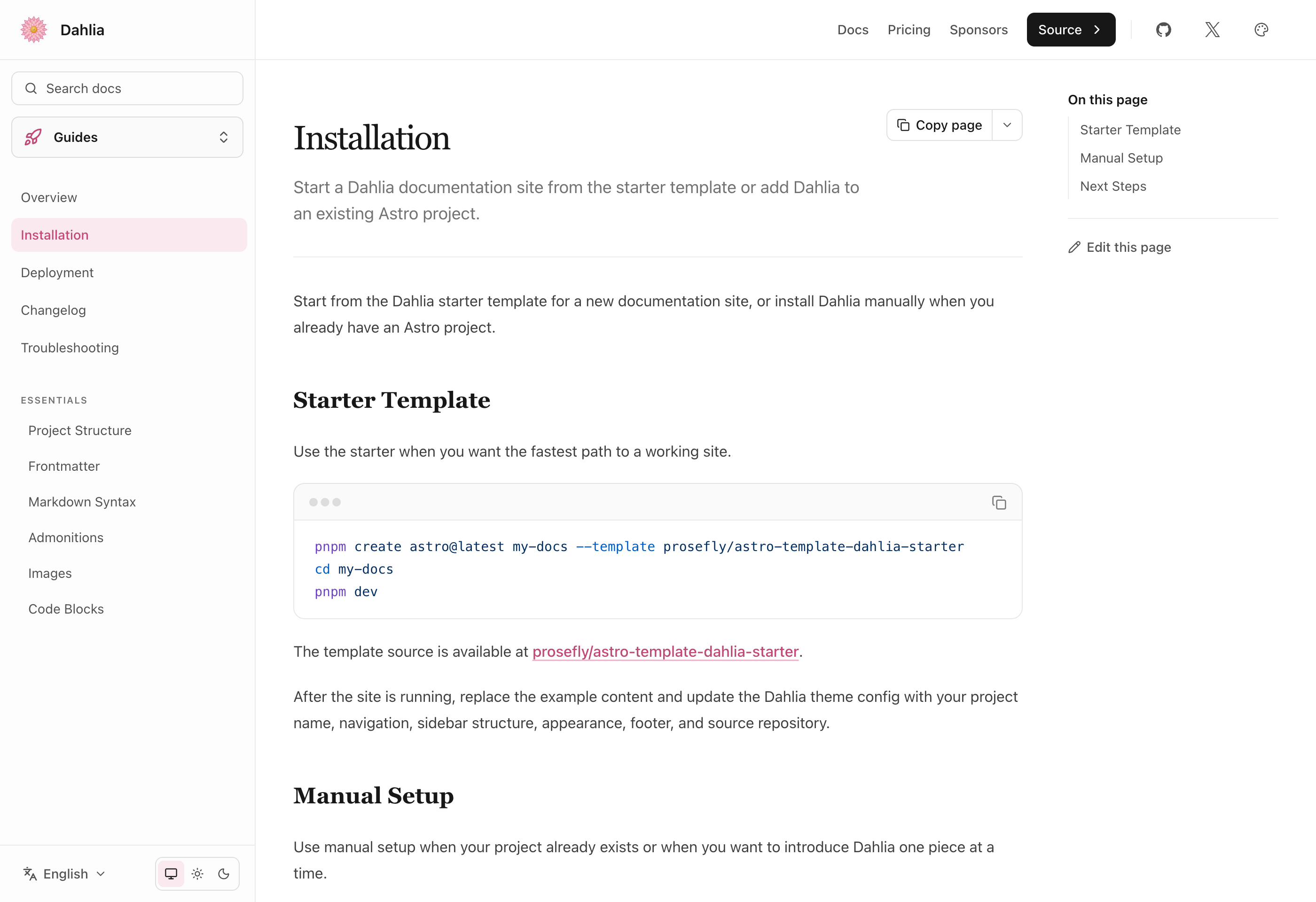 Dahlia documentation theme overview