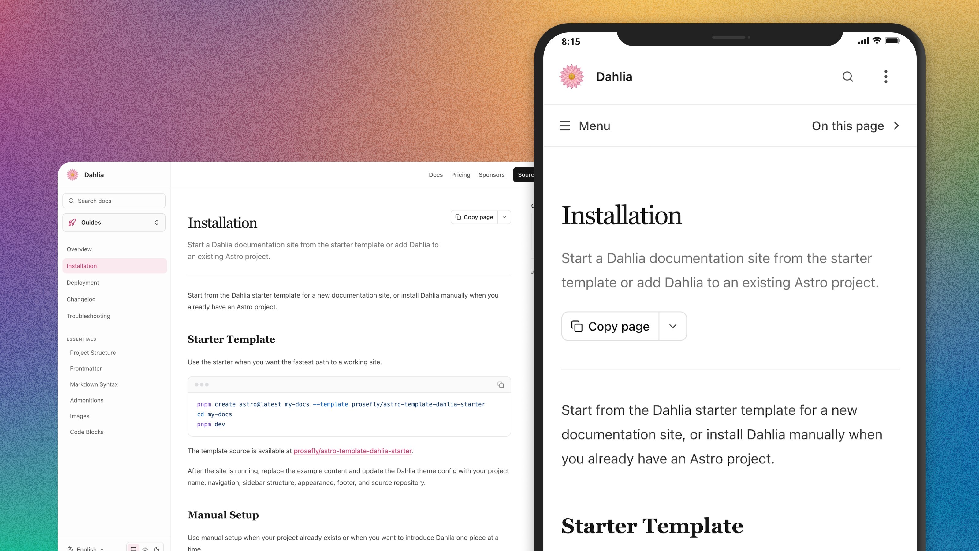 Dahlia documentation theme overview